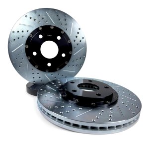 Chevrolet Corvette Stingray Brake Rotors (2) - Front - Baer Brakes - Eradispeed+ 2-Piece Slot & Drilled - Black - `14-`19